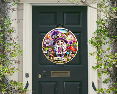 Welcome Girl Gnome Colorful Door Hanger - Bright Wooden Sign, Fun Home Decor for Front Door, Seasonal & Year-Round Use, Entryway Accent